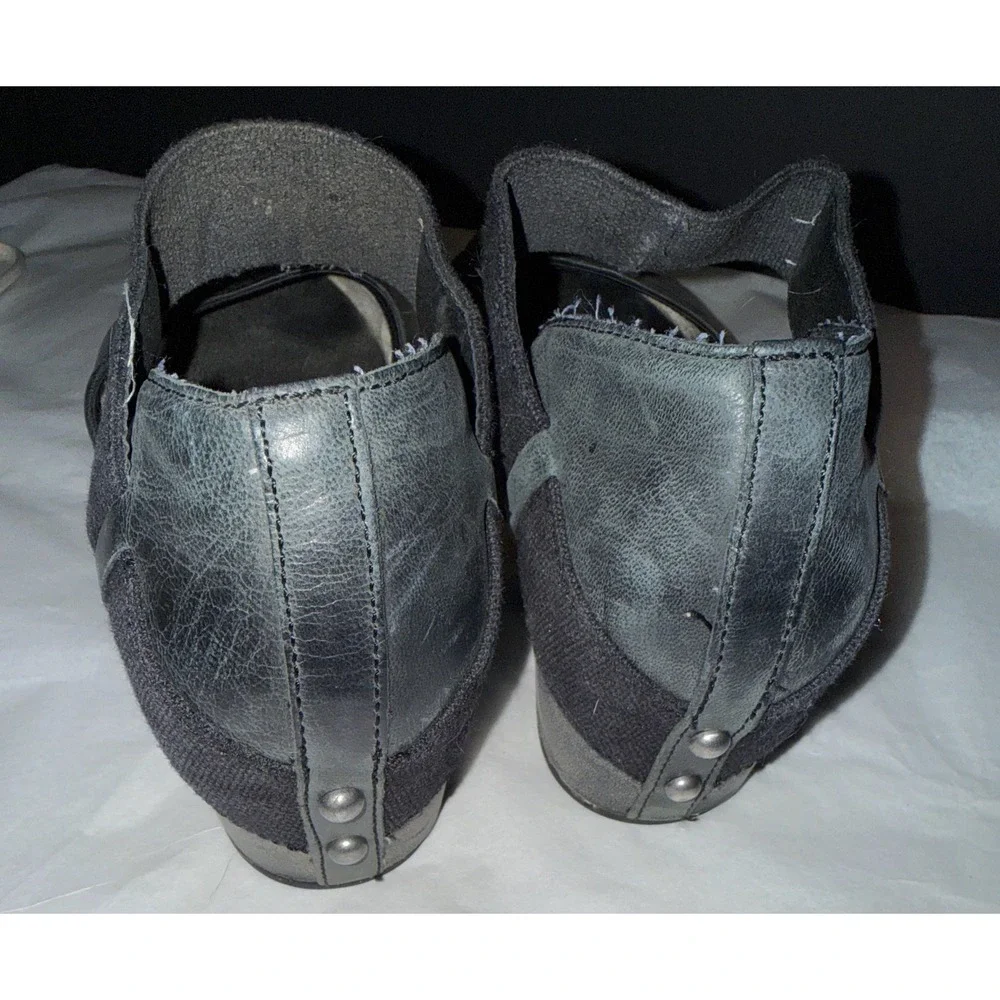 OTBT‎ Wander Out Sandals 8M Black Leather Wedge Elastic Ankle Strap Comfort